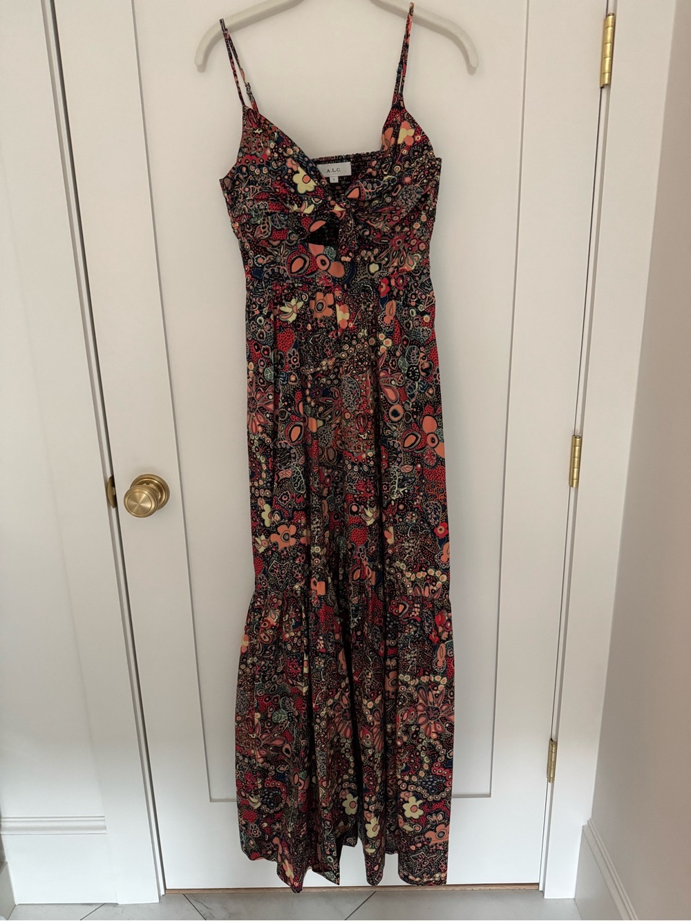 A.L.C. Floral Paisley Maxi Dress in Black and Coral